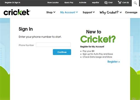 cricket wireless login account quick pay